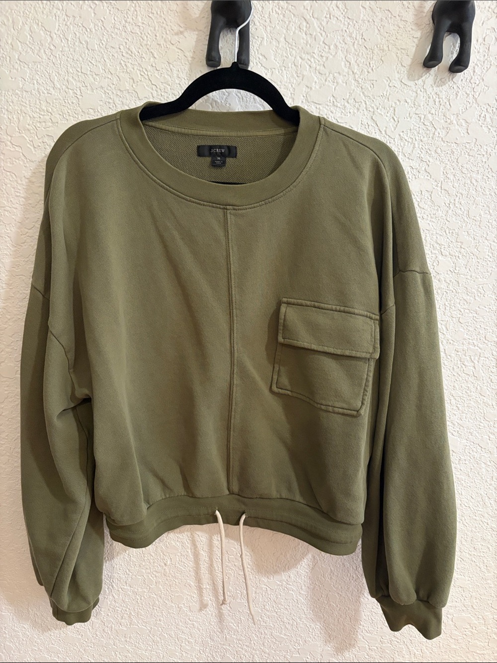 J. Crew Olive Green Men's Crewneck Sweatshirt with Pocket